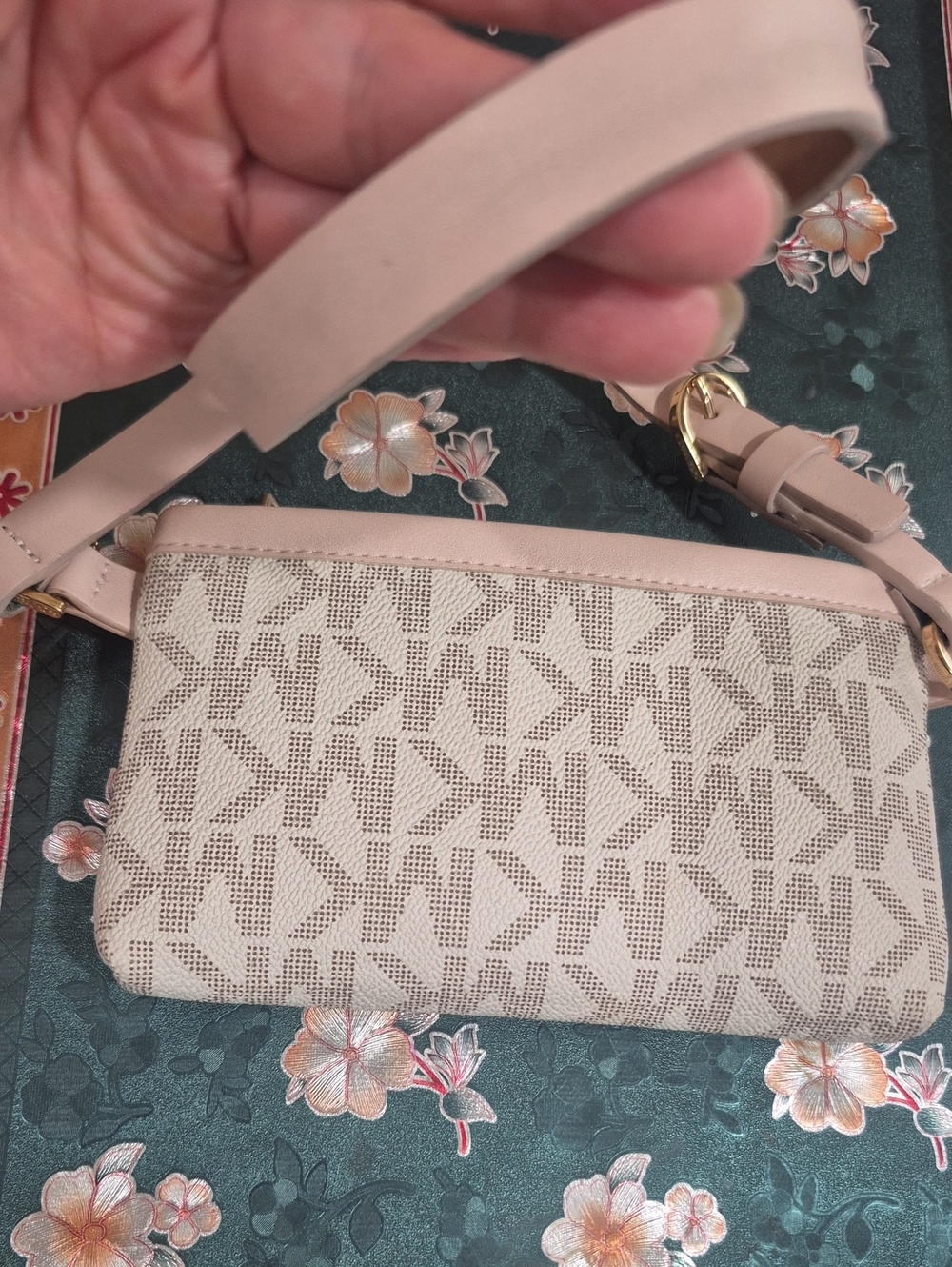 Beige Geometric Pattern Crossbody Bag